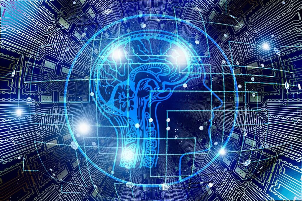 Artificial intelligence technology transforming STEM education, with a futuristic digital interface.